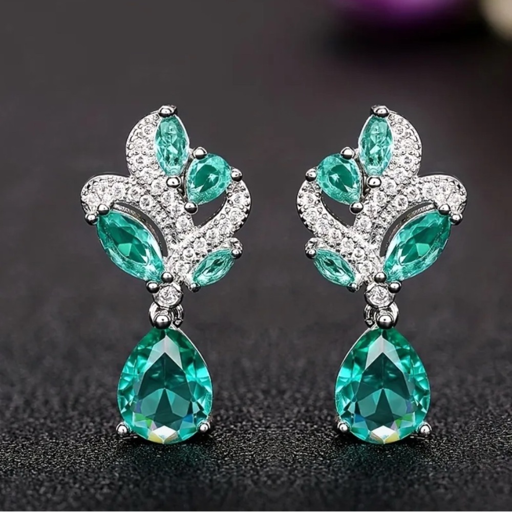 Exquisite Water Drop Aquamarine Drop Earrings Women's